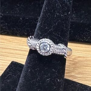 JUDITH RIPKA Sterling Silver Clear CZ Braided Twist Stacking Ring; Size 5.5